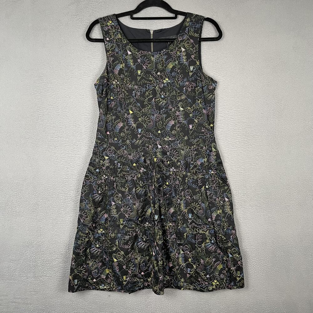 Marc By Marc Jacobs Dress Womens 8 Blue Fit & Flare Sleeveless Embroidered
